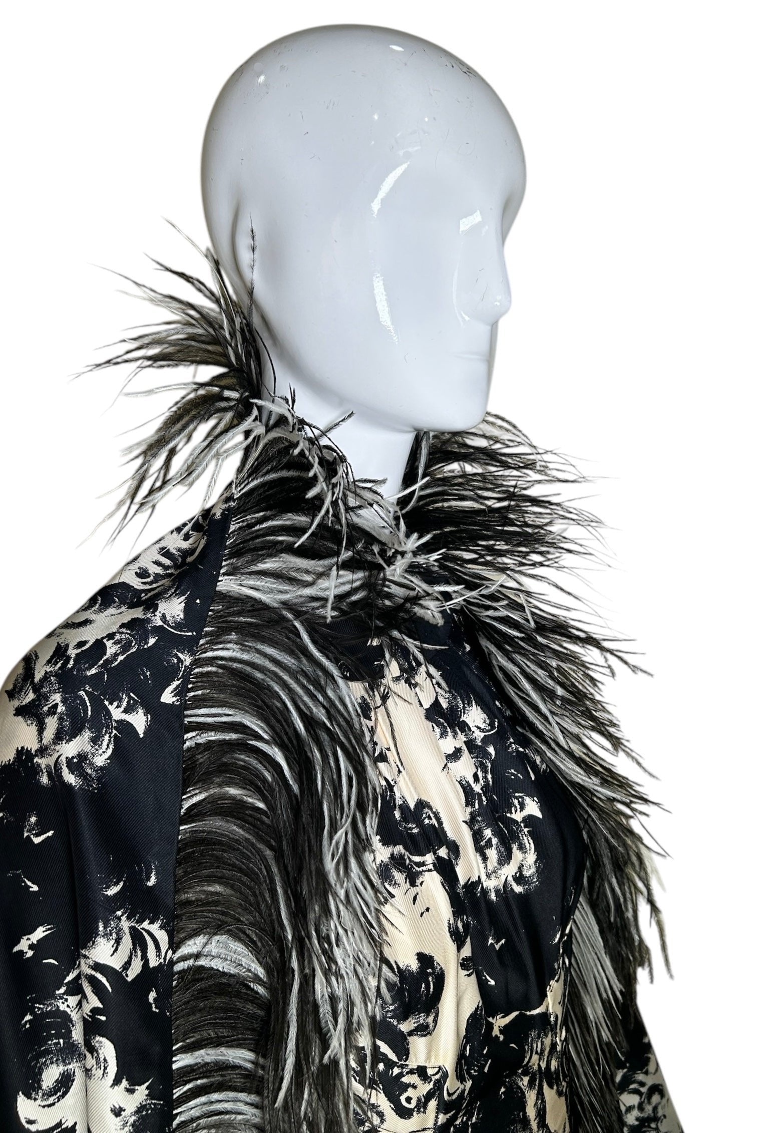 Incredible Sophie of Saks 60s Abstract Black & White Gown with Ostrich Feather Stole SIDE PROFILE UPPER PHOTO 3 OF 11