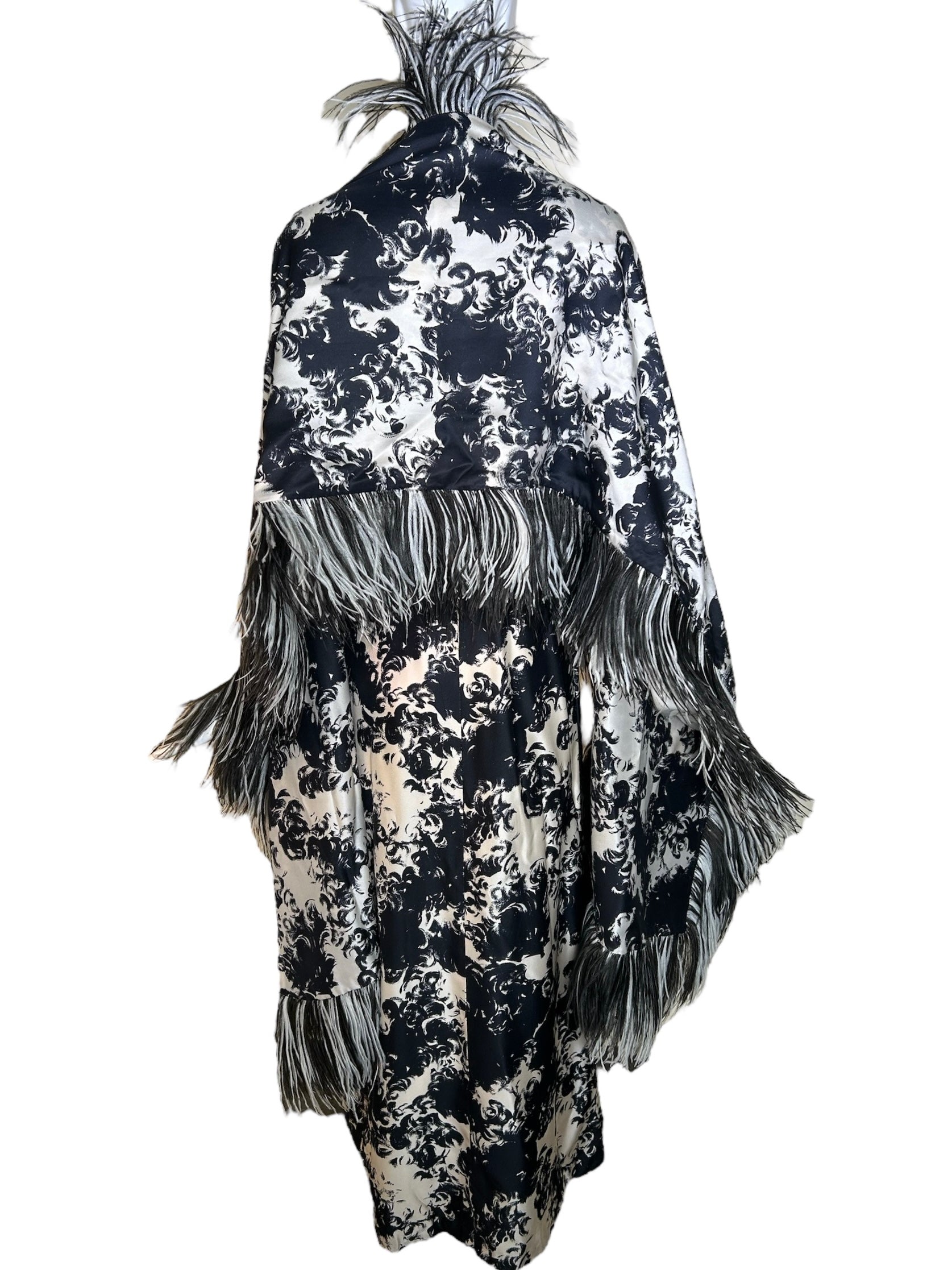 Incredible Sophie of Saks 60s Abstract Black & White Gown with Ostrich Feather Stole BACK PHOTO ENSEMBLE 5 OF 11