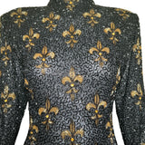 Bob Mackie 1990s Fleur de Lys Beaded Long Sleeve Cocktail Gown