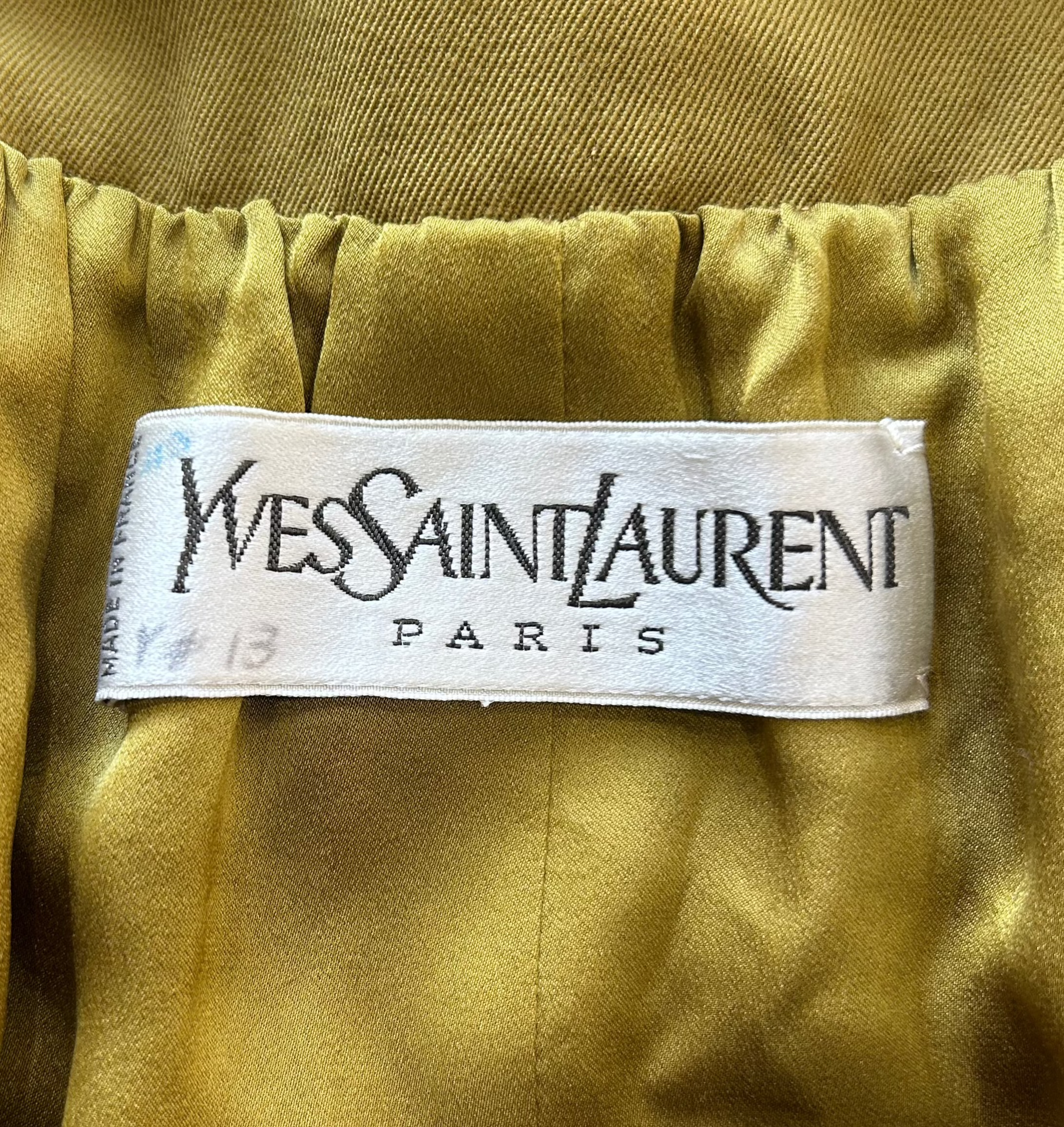 Yves Saint Laurent 80s Army Green Ensemble with Python Belt LABEL PHOTO 6 OF 10