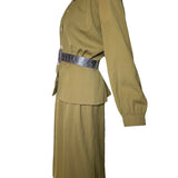 Yves Saint Laurent 80s Army Green Ensemble with Python Belt SIDE PHOTO 3 OF 10