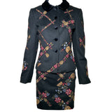 Moschino 1990s Cheap and Chic Wool Suit Ensemble w/Petit-Point Floral Trim FRONT ENSEMBLE PHOTO 1 OF 7