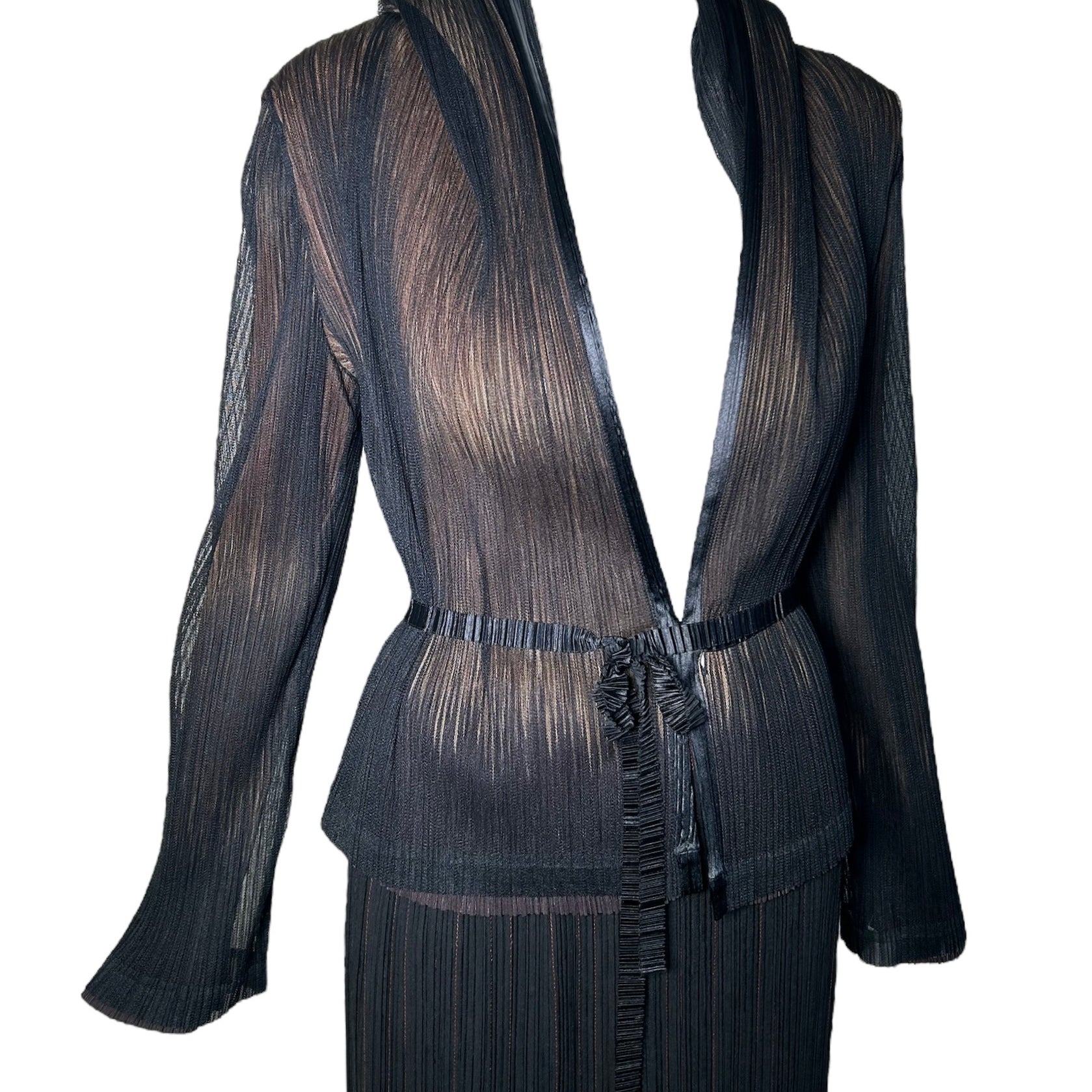 Issey Miyake Micro-Pleated Black & Brown Jacket/Skirt Ensemble PROFILE PHOTO 2 OF 9