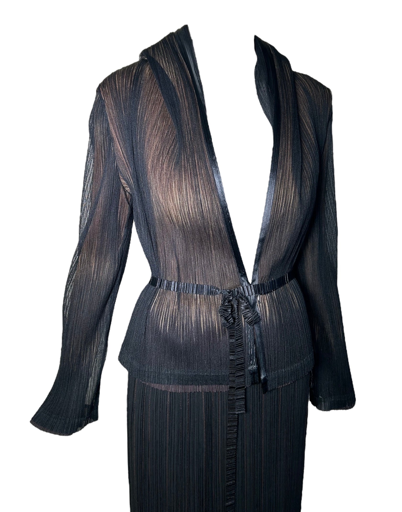 Issey Miyake Micro-Pleated Black & Brown Jacket/Skirt Ensemble PROFILE PHOTO 2 OF 9