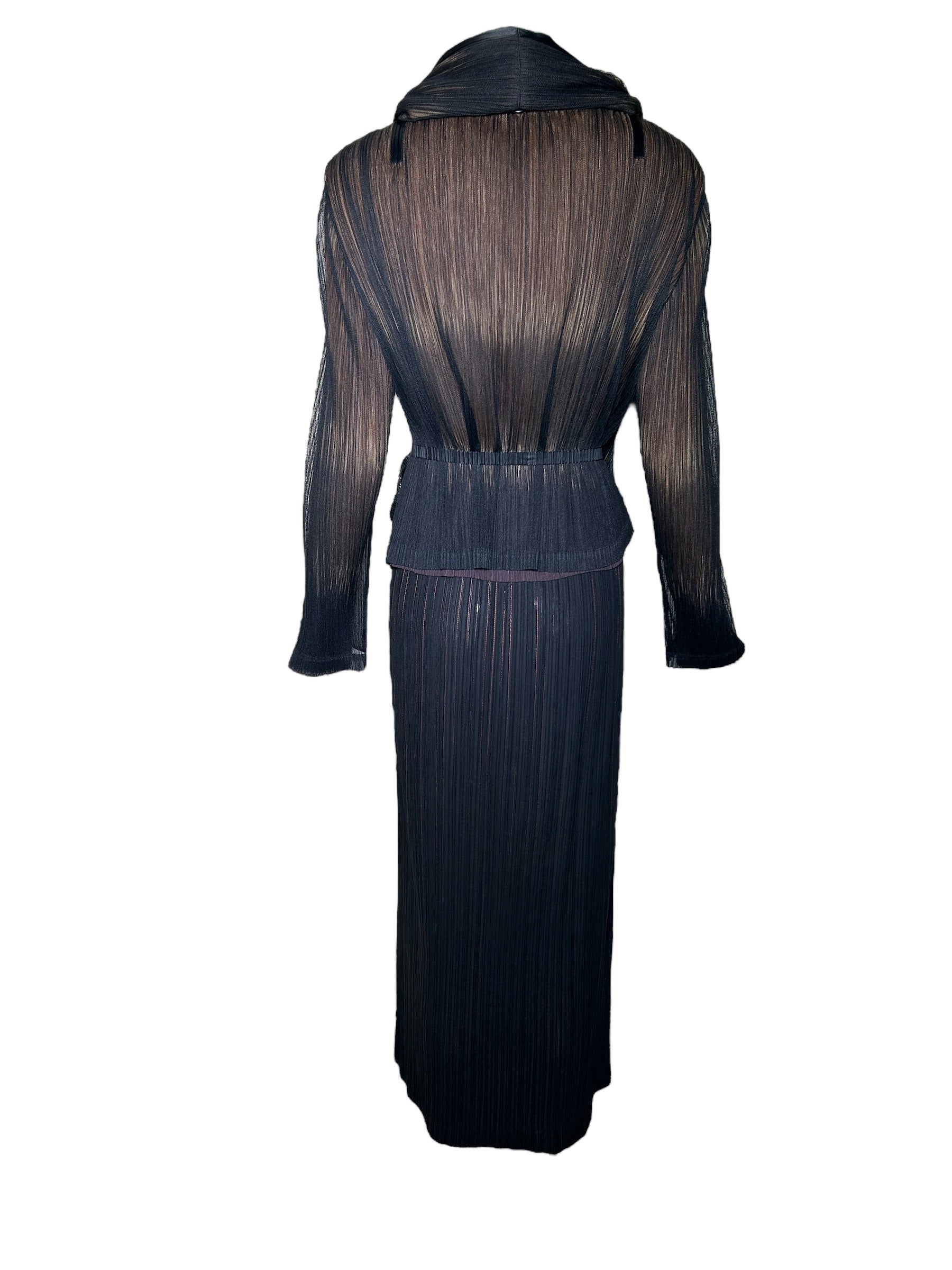 Issey Miyake Micro-Pleated Black & Brown Jacket/Skirt Ensemble BACK PHOTO 3 OF 9