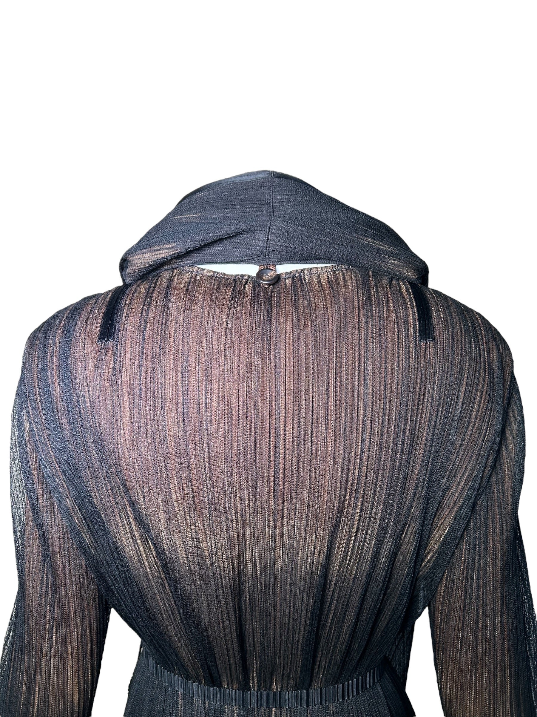 Issey Miyake Micro-Pleated Black & Brown Jacket/Skirt Ensemble BACK COLLAR PHOTO 6 OF 9