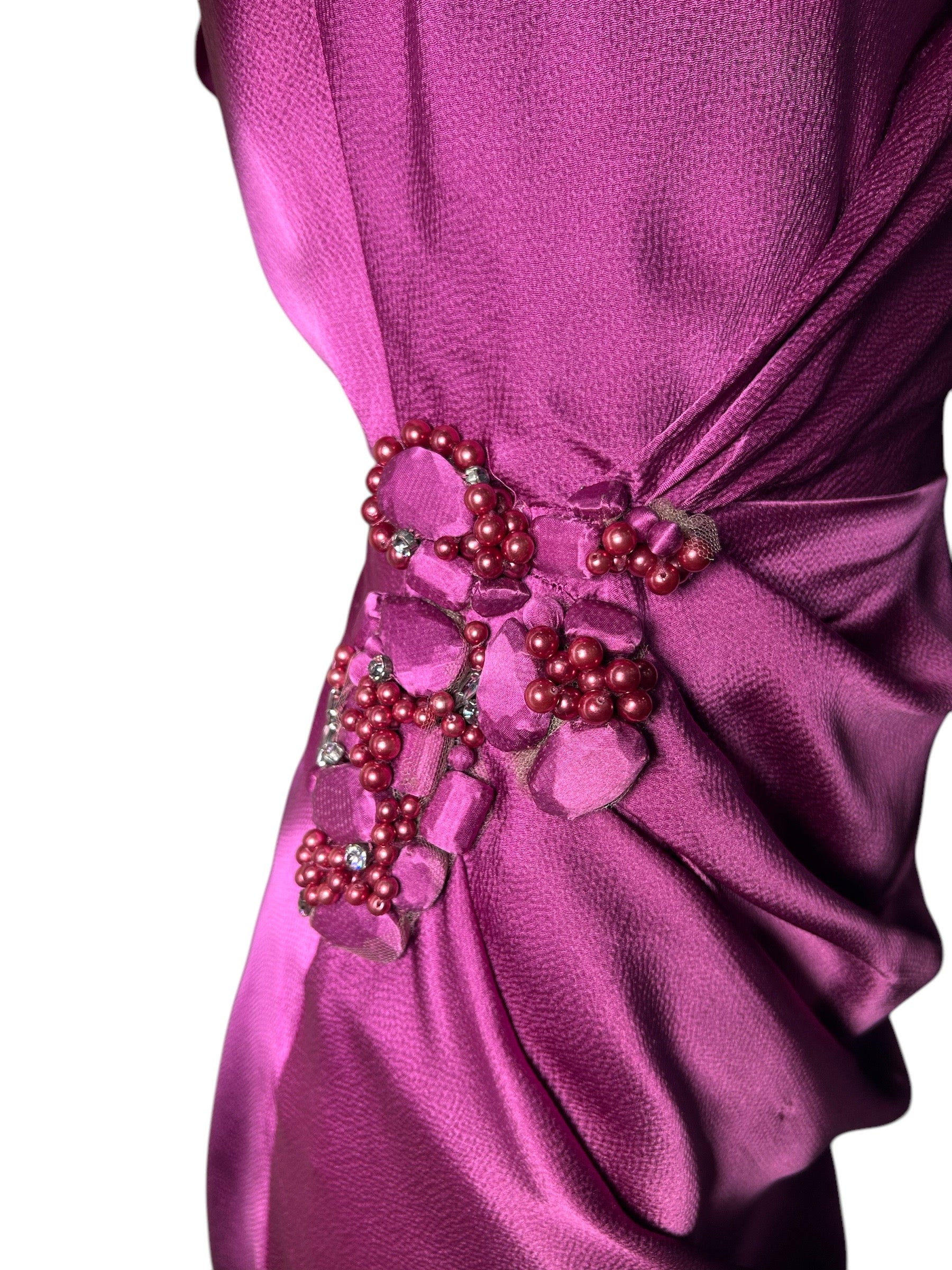 J. Mendel Magenta Bias-Cut 30s Style Silk Gown RHINESTONE DETAIL PHOTO 5 OF 8