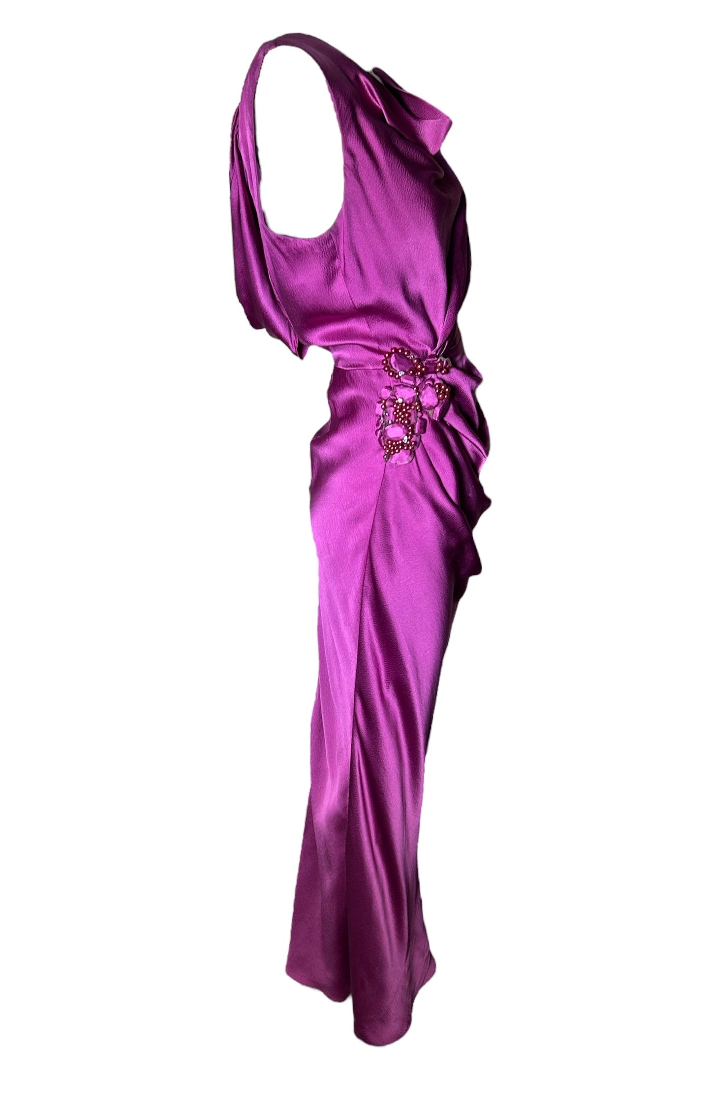 J. Mendel Magenta Bias-Cut 30s Style Silk Gown SIDE PHOTO 3 OF 8