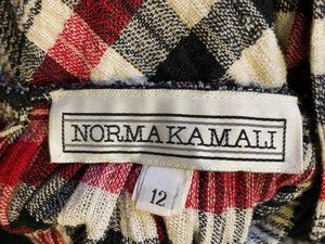 Norma Kamali 80s Wool  Plaid Pinafore Skirt, label