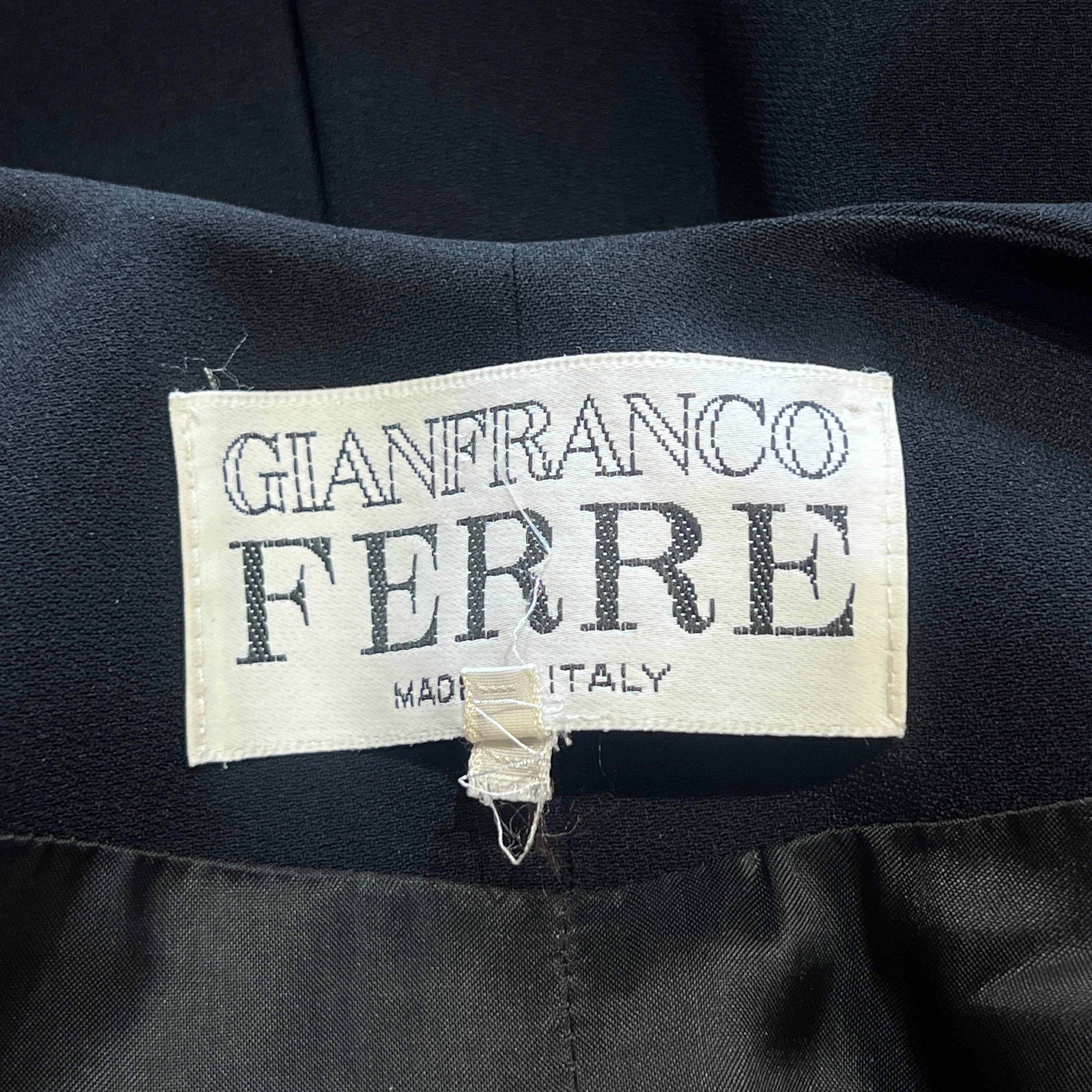 Gianfranco Ferre Mid 1990s Black Crepe Gown w/ Raffia Trim, label