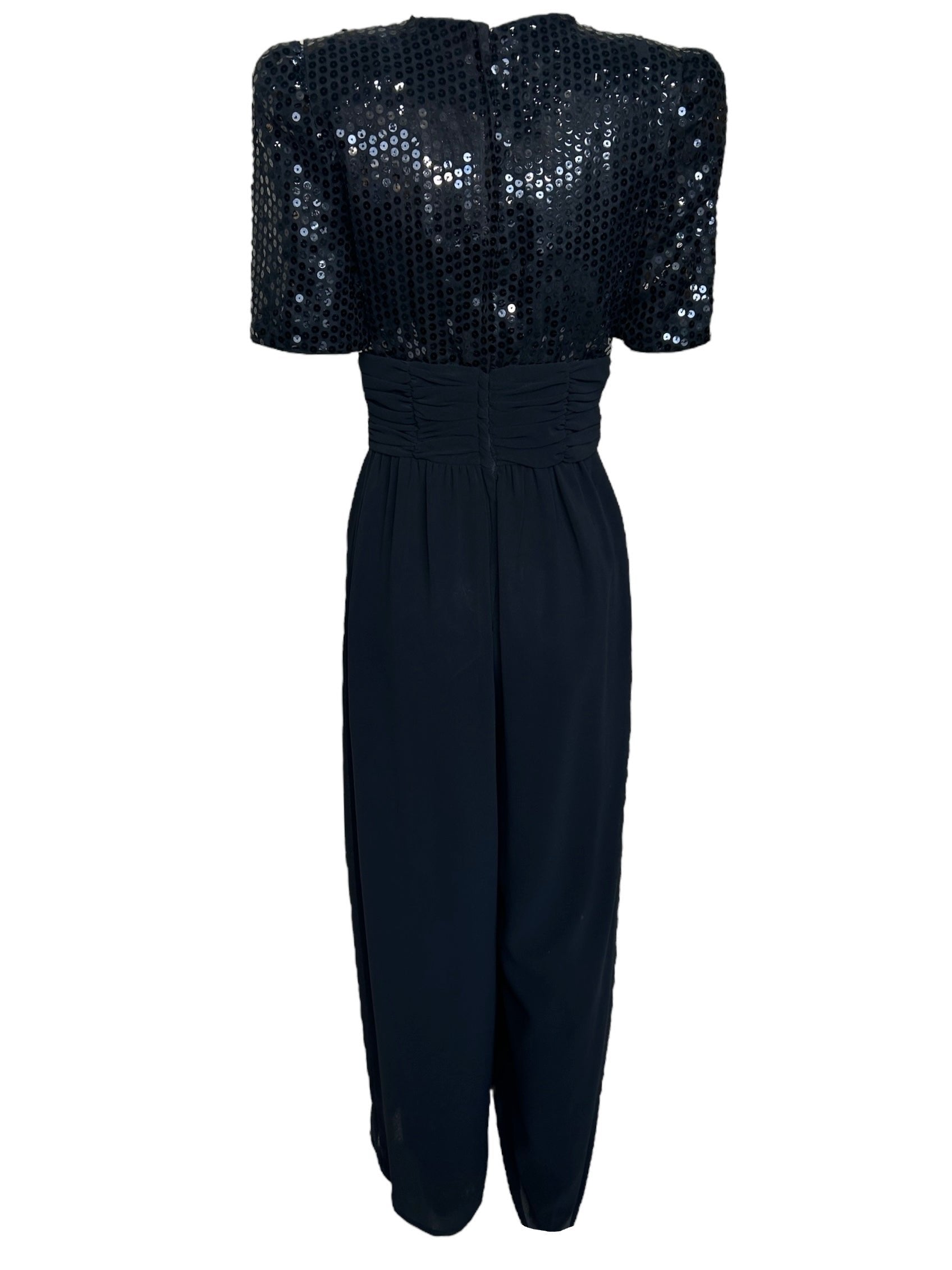 Opening Night 80s Black Sequin Ruched Waist Jumpsuit BACK PHOTO 4 OF 6
