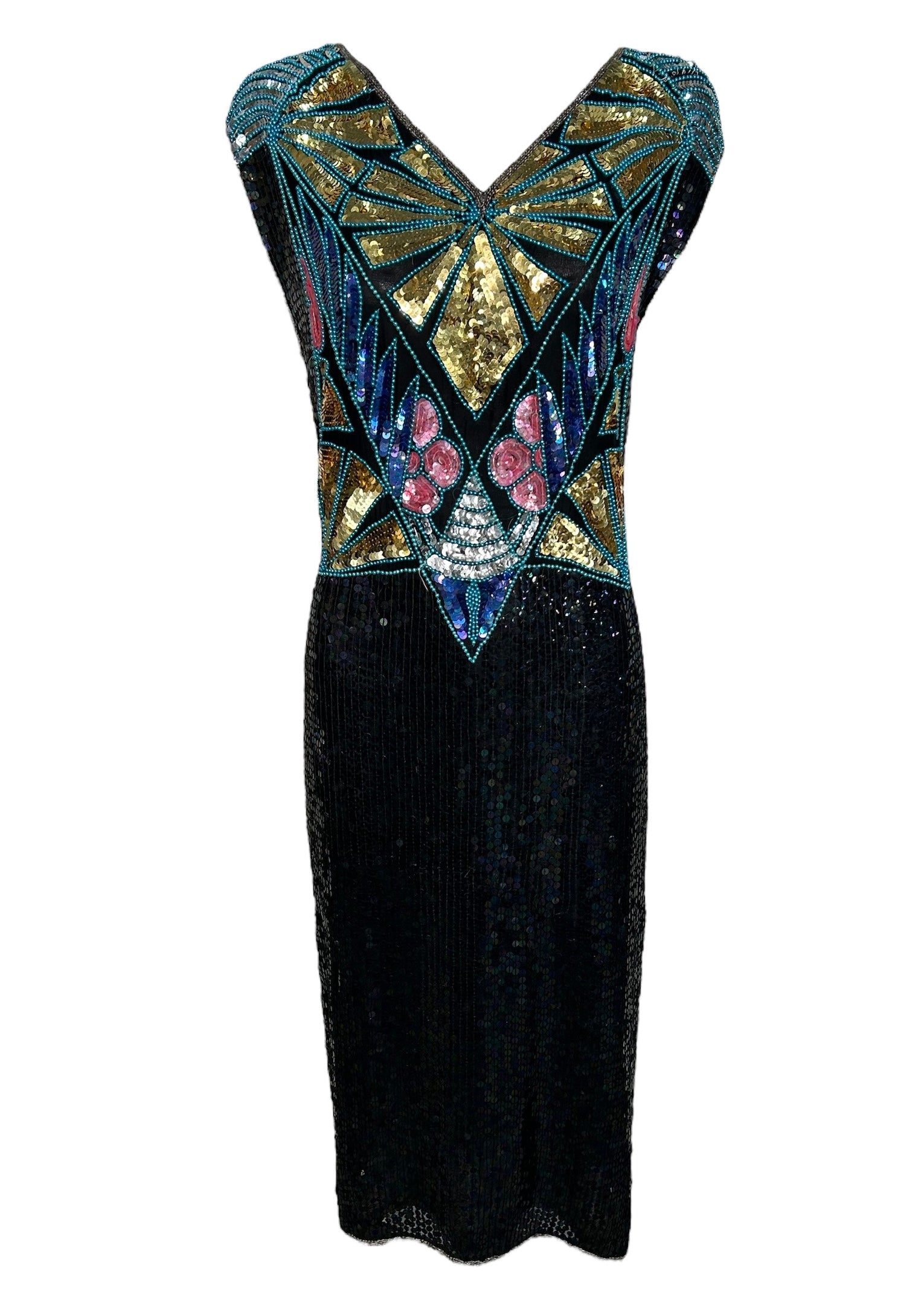 Lady Lisa 80s Indian Silk Beaded and Sequined Dress FRONT PHOTO 1 OF 7