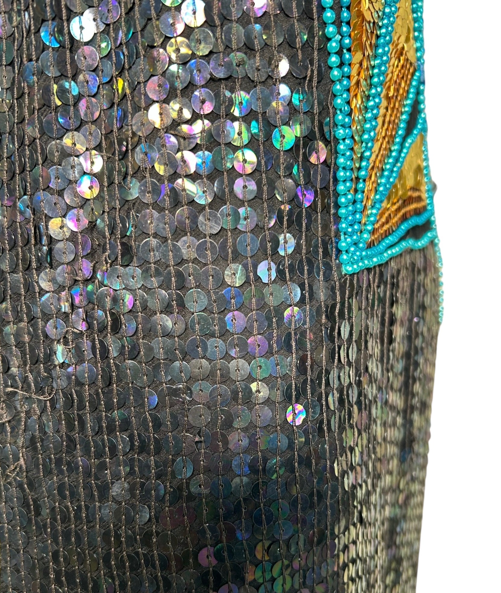 Lady Lisa 80s Indian Silk Beaded and Sequined Dress HOLOGRAPHIC PHOTO 6 OF 7