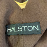 1970s Halston Brown Matte Jersey Flutter Capelet Dress, label