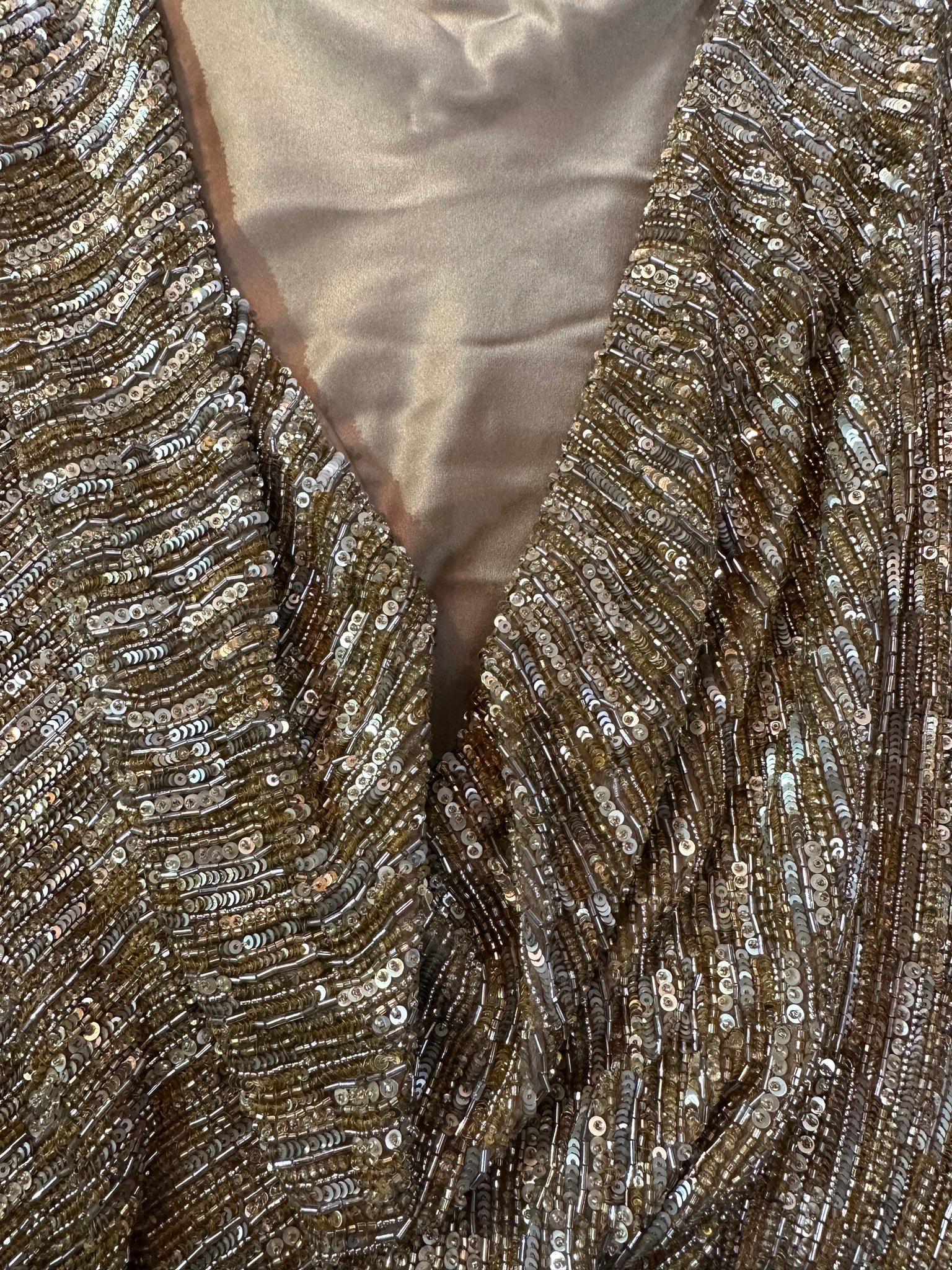 Monica Lhuillier 2000s Gold Sequin Beaded Cocktail Dress DETAIL 3 of 5