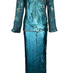 Halston Fantastic Blue Sequin and Beaded Ensemble FRONT PHOTO 1 OF 9