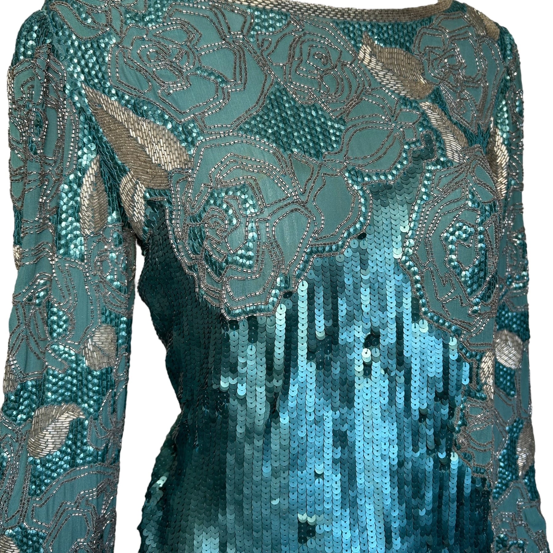 Halston Fantastic Blue Sequin and Beaded Ensemble PROFILE PHOTO 2 OF 9