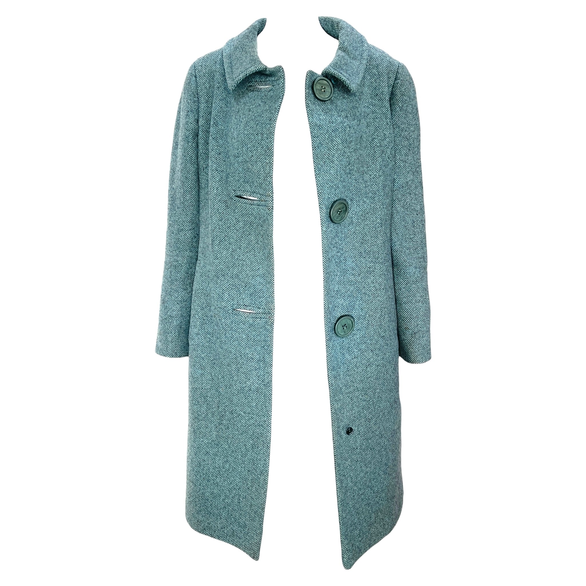 Balmain for TWA 1965 French Heather Blue Pebble Tweed Wool Flight Attendant Coat FRONT OPEN
