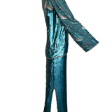 Halston Fantastic Blue Sequin and Beaded Ensemble SIDE PHOTO 4 OF 9