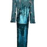 Halston Fantastic Blue Sequin and Beaded Ensemble BACK PHOTO 5 OF 9