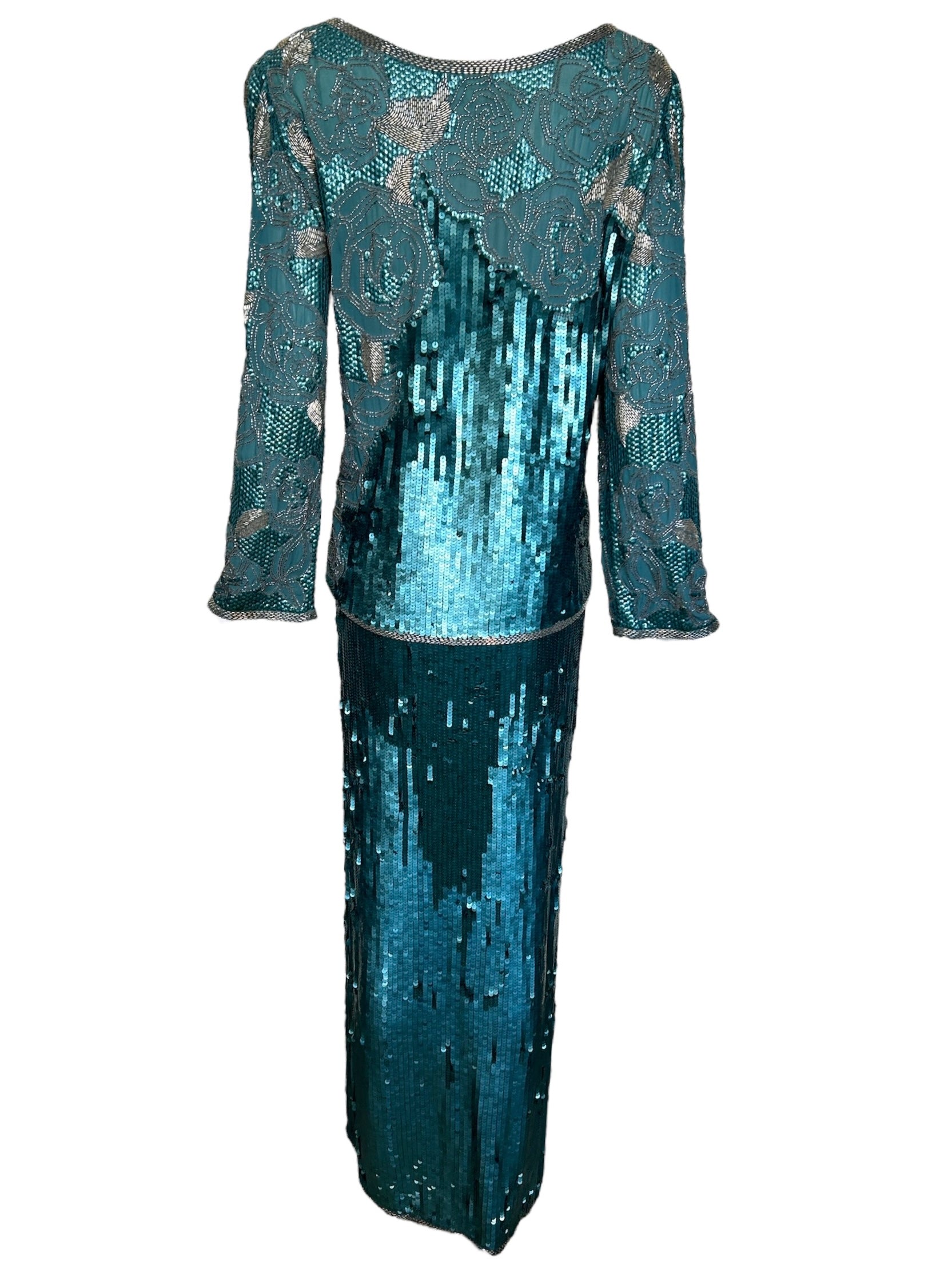 Halston Fantastic Blue Sequin and Beaded Ensemble BACK PHOTO 5 OF 9