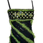 Sarli Couture Fur Green & Black Striped Gown 2 OF 6