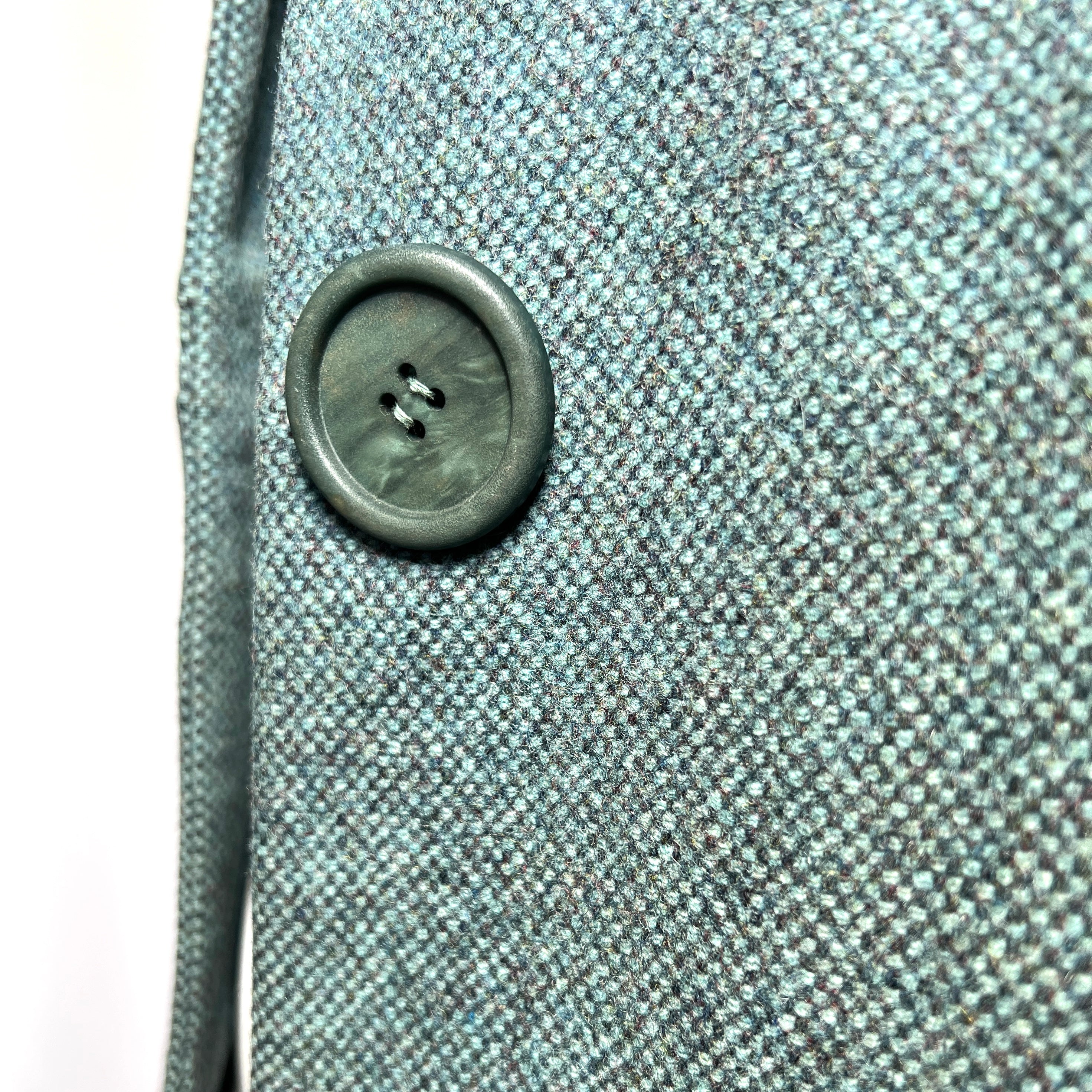 Balmain for TWA 1965 French Heather Blue Pebble Tweed Wool Flight Attendant Coat DETAIL BUTTON TWEED
