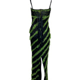 Sarli Couture Fur Green & Black Striped Gown BACK PHOTO 4 OF 6