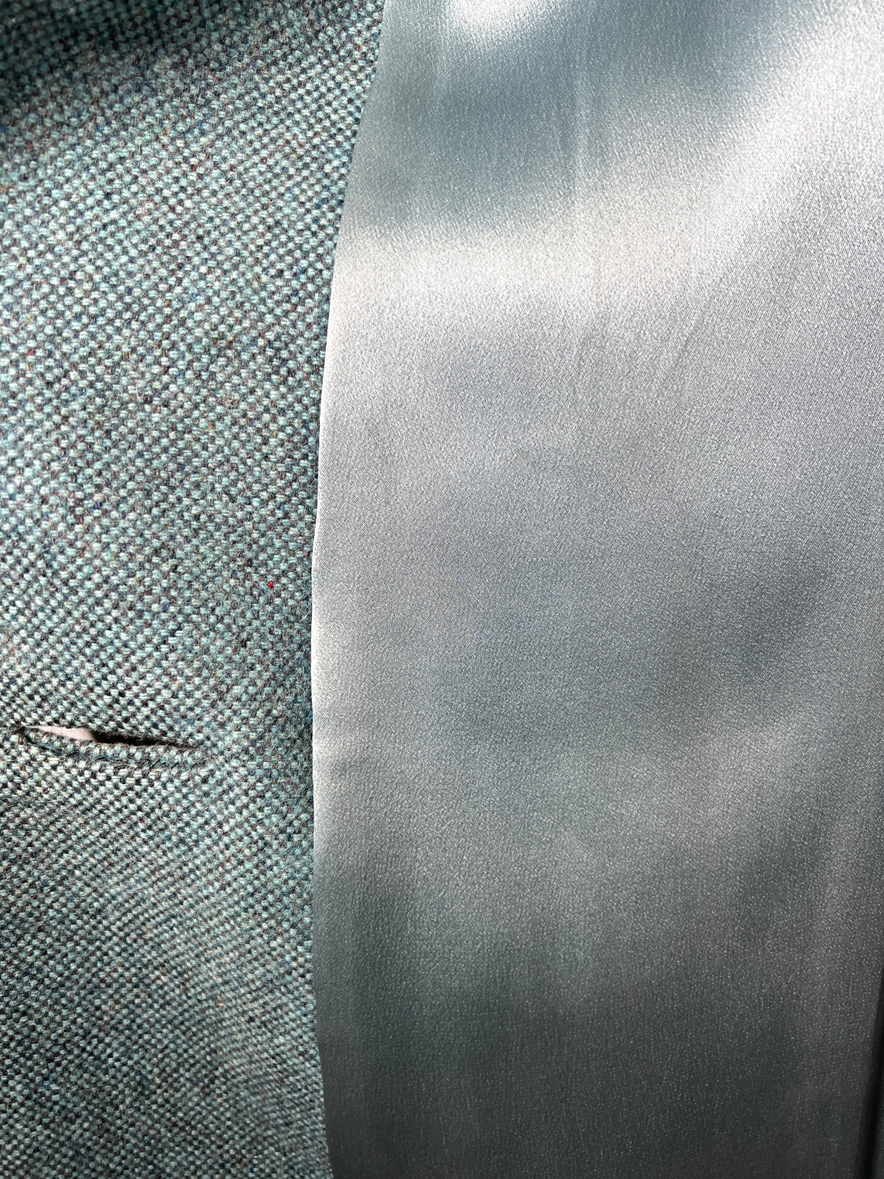 Balmain for TWA 1965 French Heather Blue Pebble Tweed Wool Flight Attendant Coat  SILK SATIN LINING