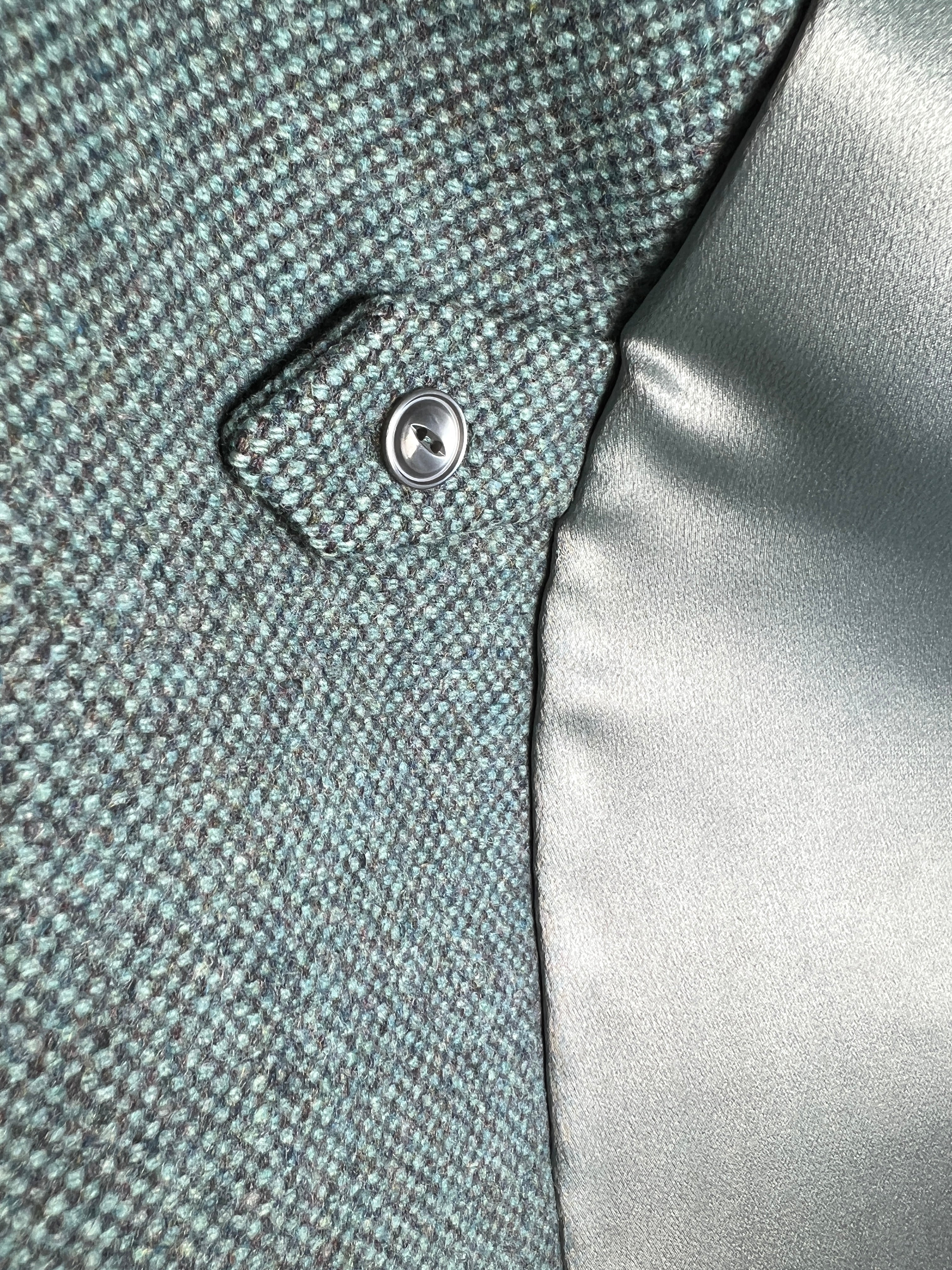 Balmain for TWA 1965 French Heather Blue Pebble Tweed Wool Flight Attendant Coat INTERNAL BUTTON 