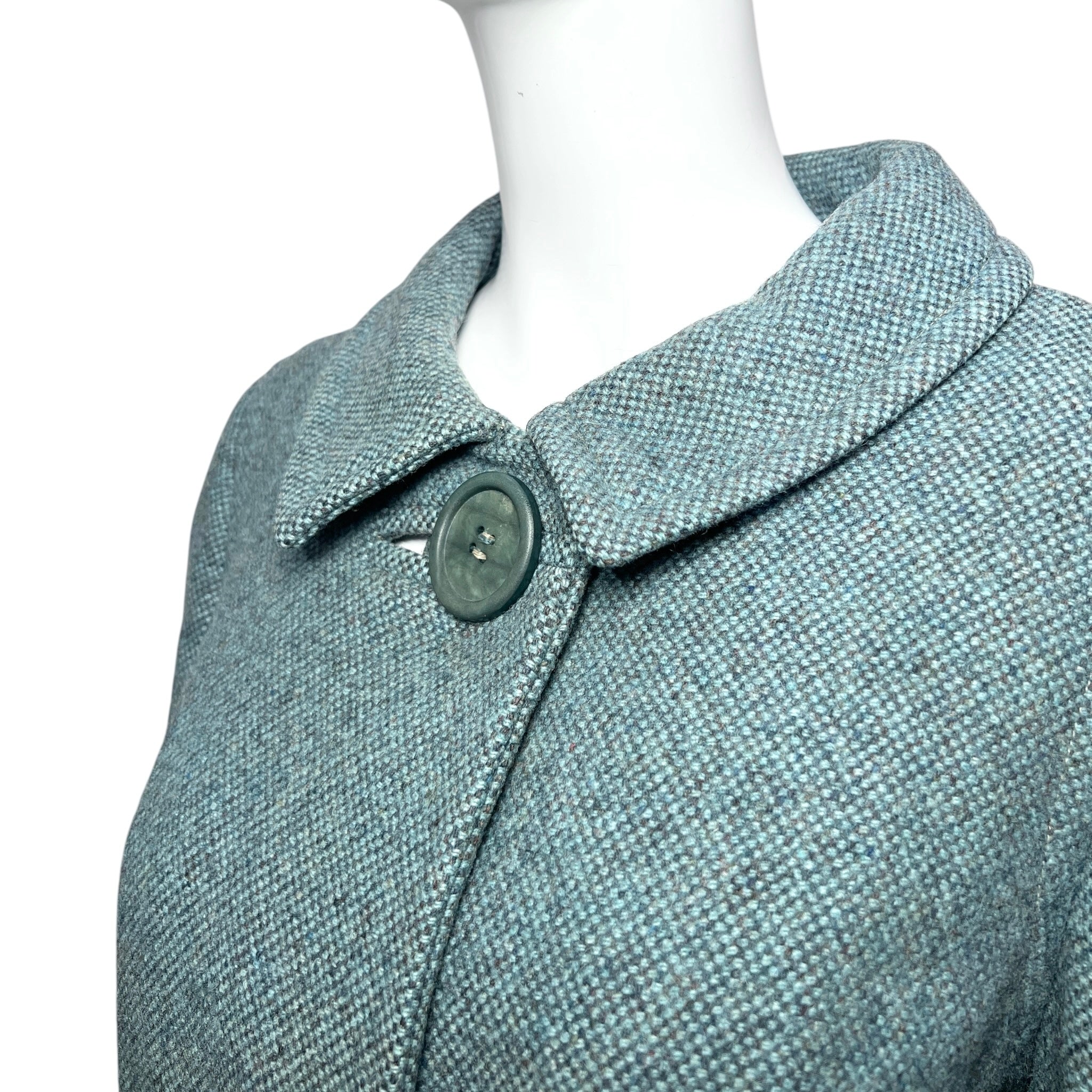 Balmain for TWA 1965 French Heather Blue Pebble Tweed Wool Flight Attendant Coat COLLAR
