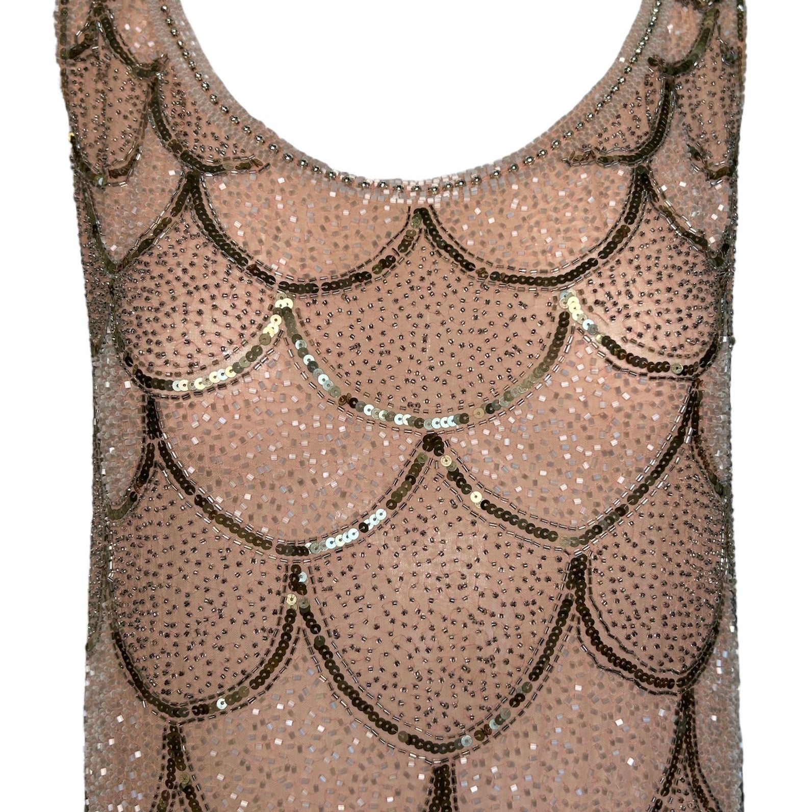 1920s Pink Intricately Beaded Scallop Bodice Flapper Gown DETAIL PHOTO 2 OF 7