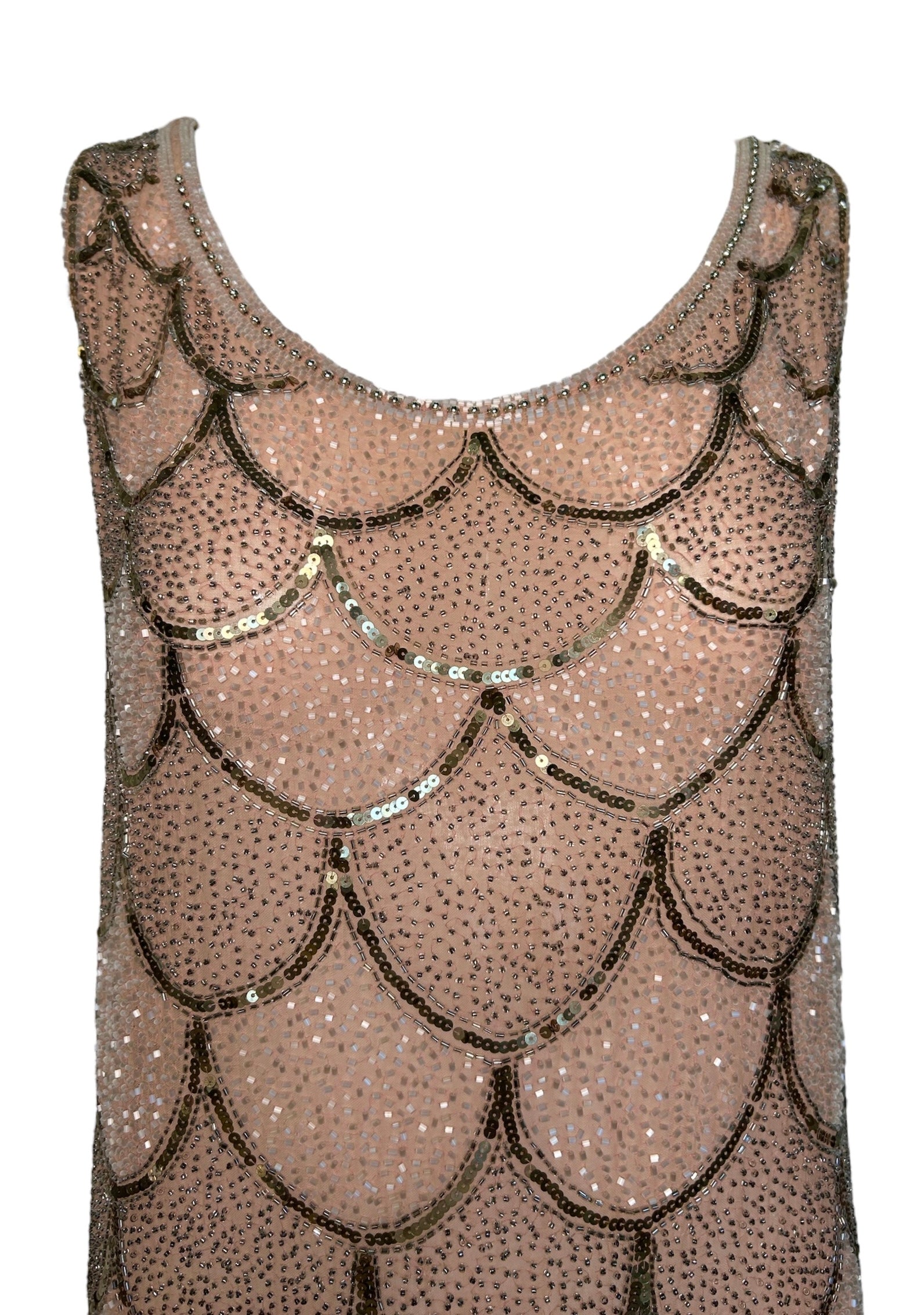 1920s Pink Intricately Beaded Scallop Bodice Flapper Gown DETAIL PHOTO 2 OF 7