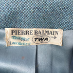 Balmain for TWA 1965 French Heather Blue Pebble Tweed Wool Flight Attendant Coat LABEL
