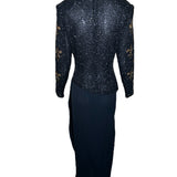 Bob Mackie 1990s Fleur de Lys Beaded Long Sleeve Cocktail Gown