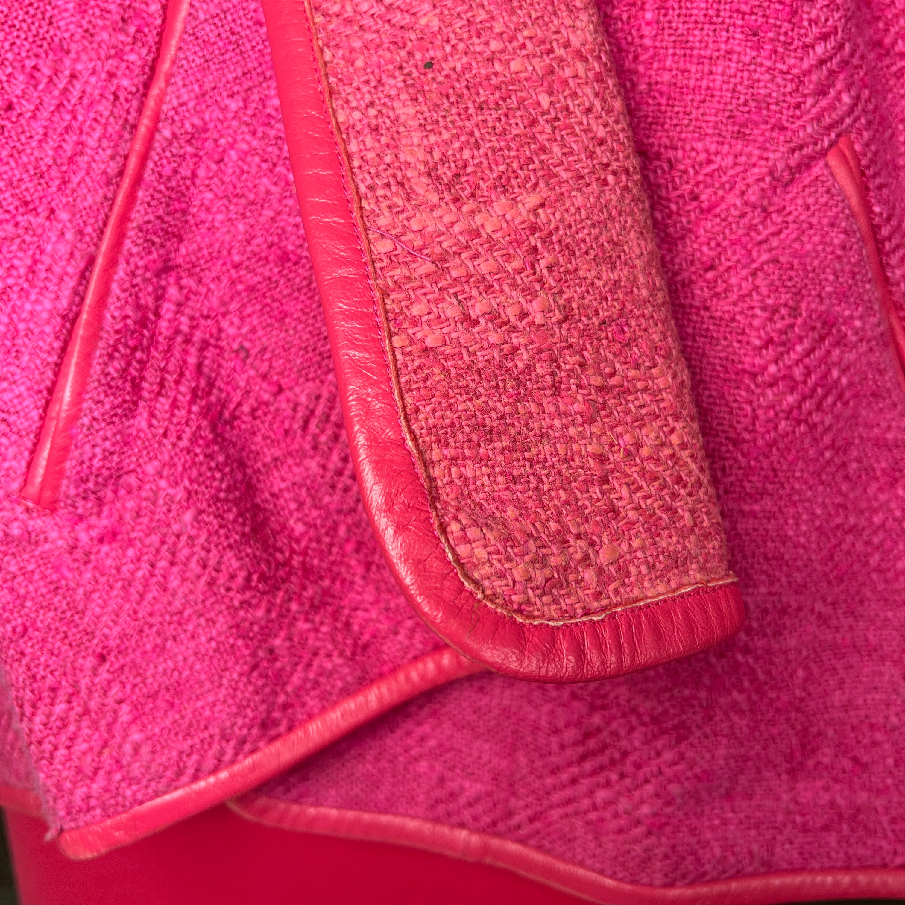 Bonnie Cashin for Sills 1960's Hot Pink Belted Dress and Tweed Cape Ensemble, trim detail
