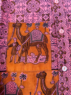 60s Pink Hippie Indian Batik Mini Dress DETAIL 4 of 5
