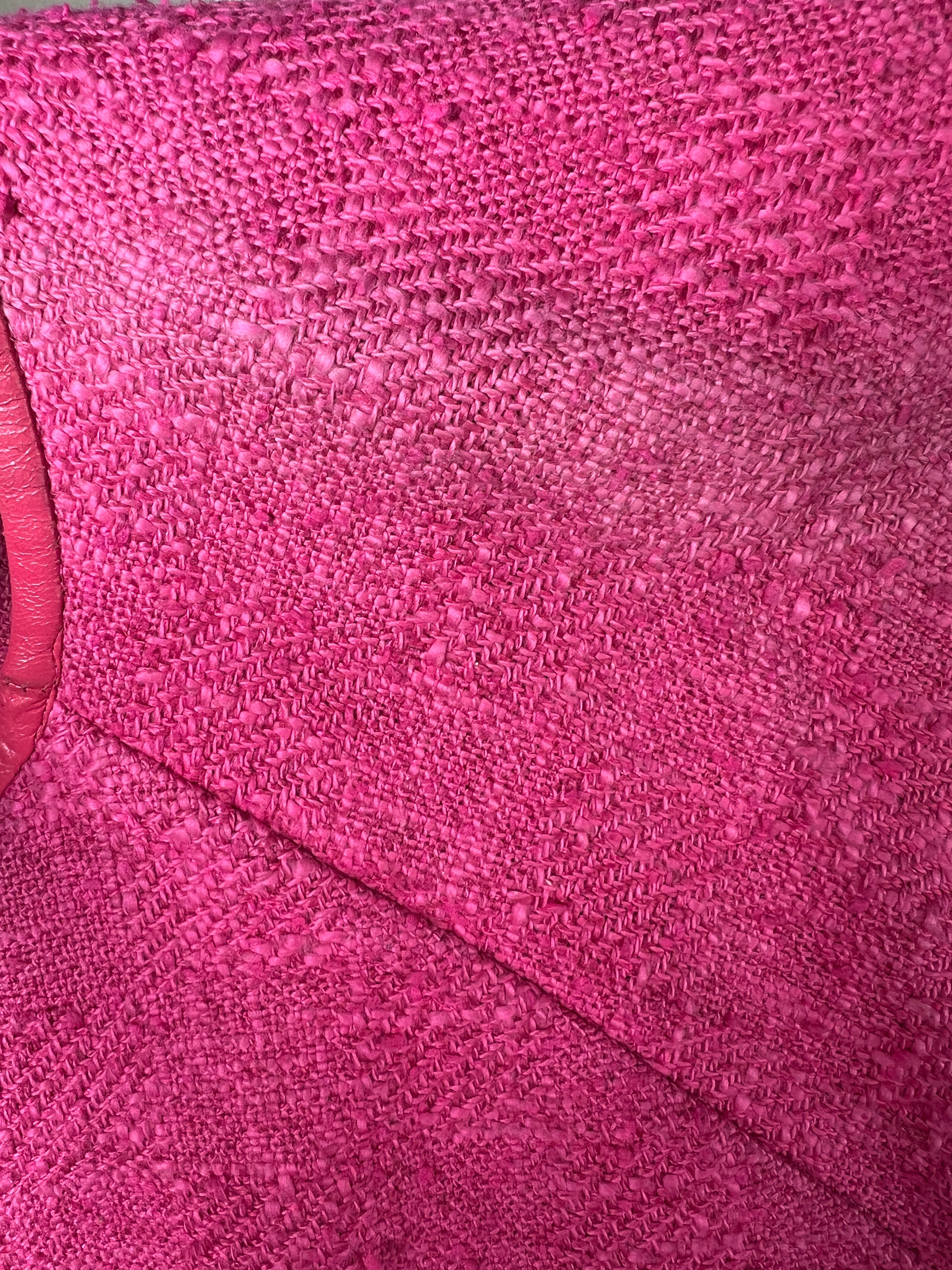 Bonnie Cashin for Sills 1960's Hot Pink Belted Dress and Tweed Cape Ensemble, SHOULDER FADE