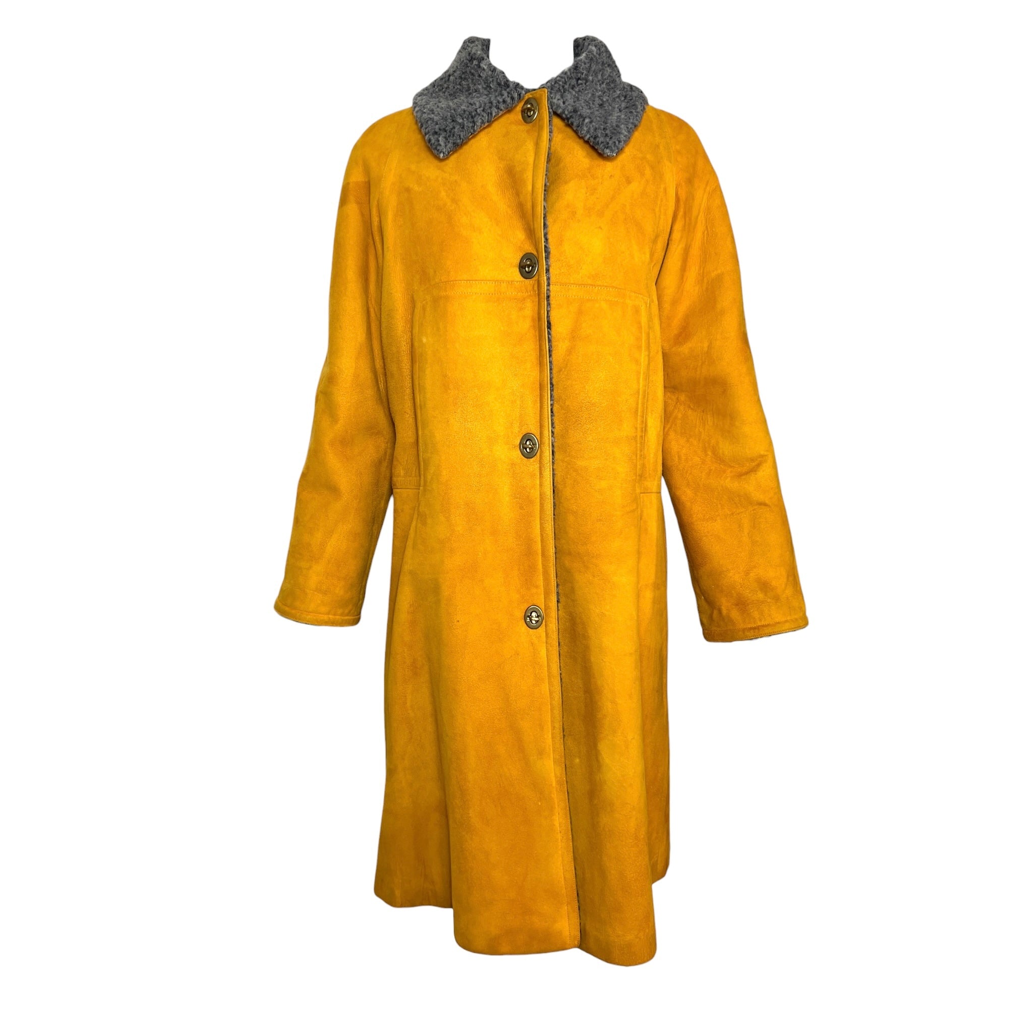 Bonnie Cashin for Sills 1960's Ochre Suede Coat with Grey Shearling Lining, 2