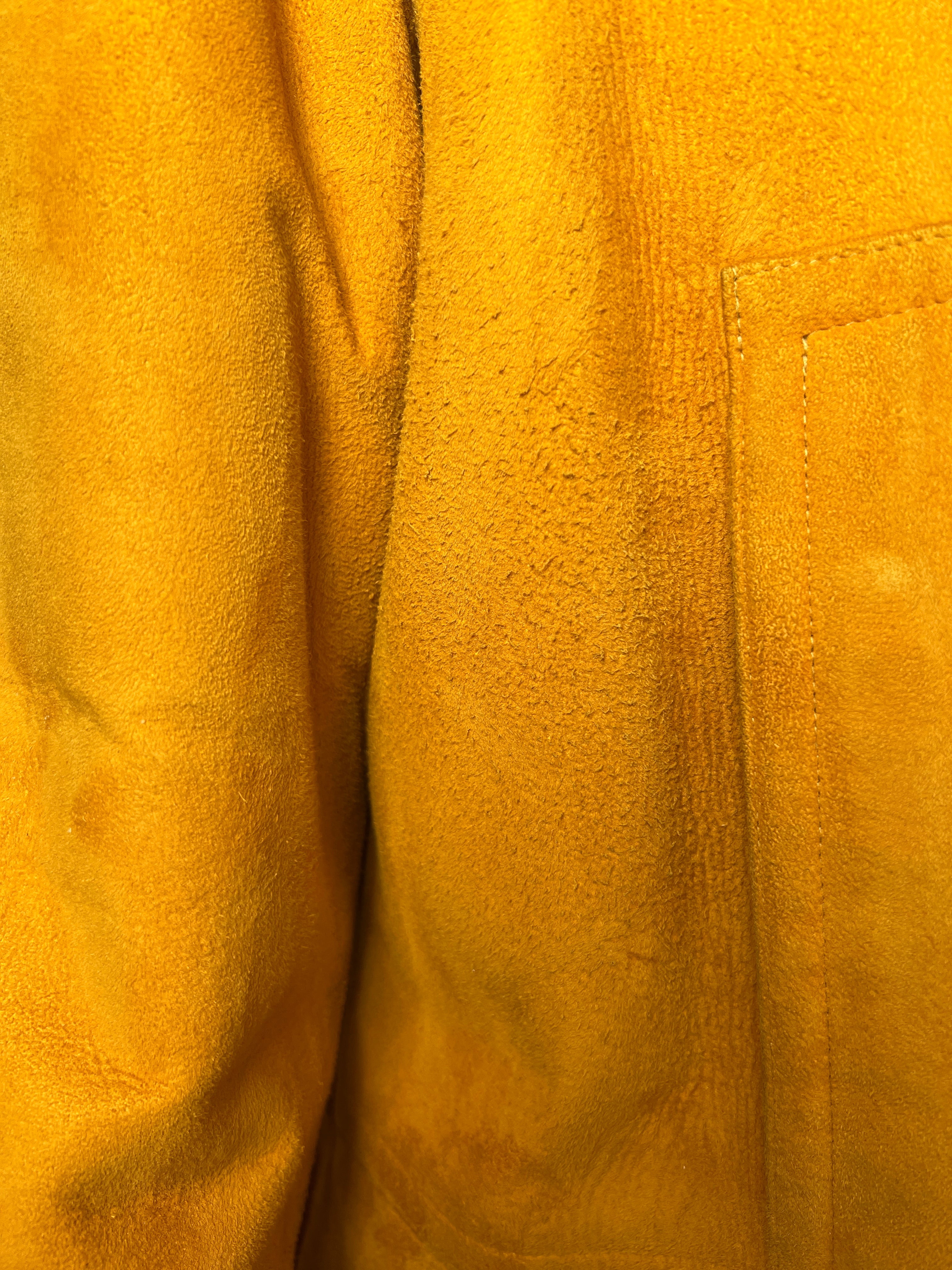 Bonnie Cashin for Sills 1960's Ochre Suede Coat with Grey Shearling Lining, light piling under arm, right