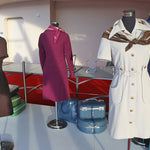 Valentino 1970's Purple Three Piece TWA Flight Attendant Uniform , museum exhibition 