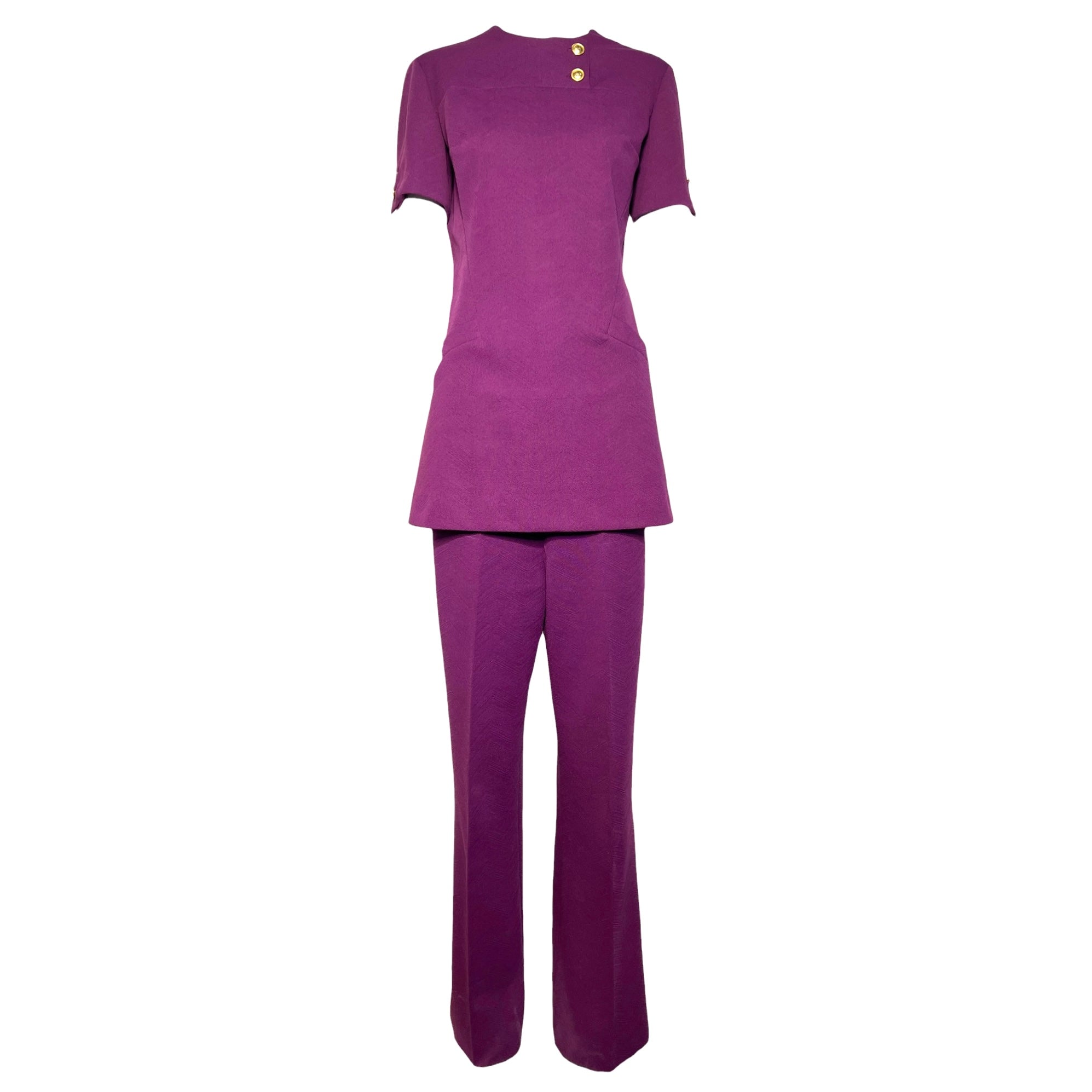 Valentino Early 1970s TWA Flight Attendant's Tunic Pants Ensemble