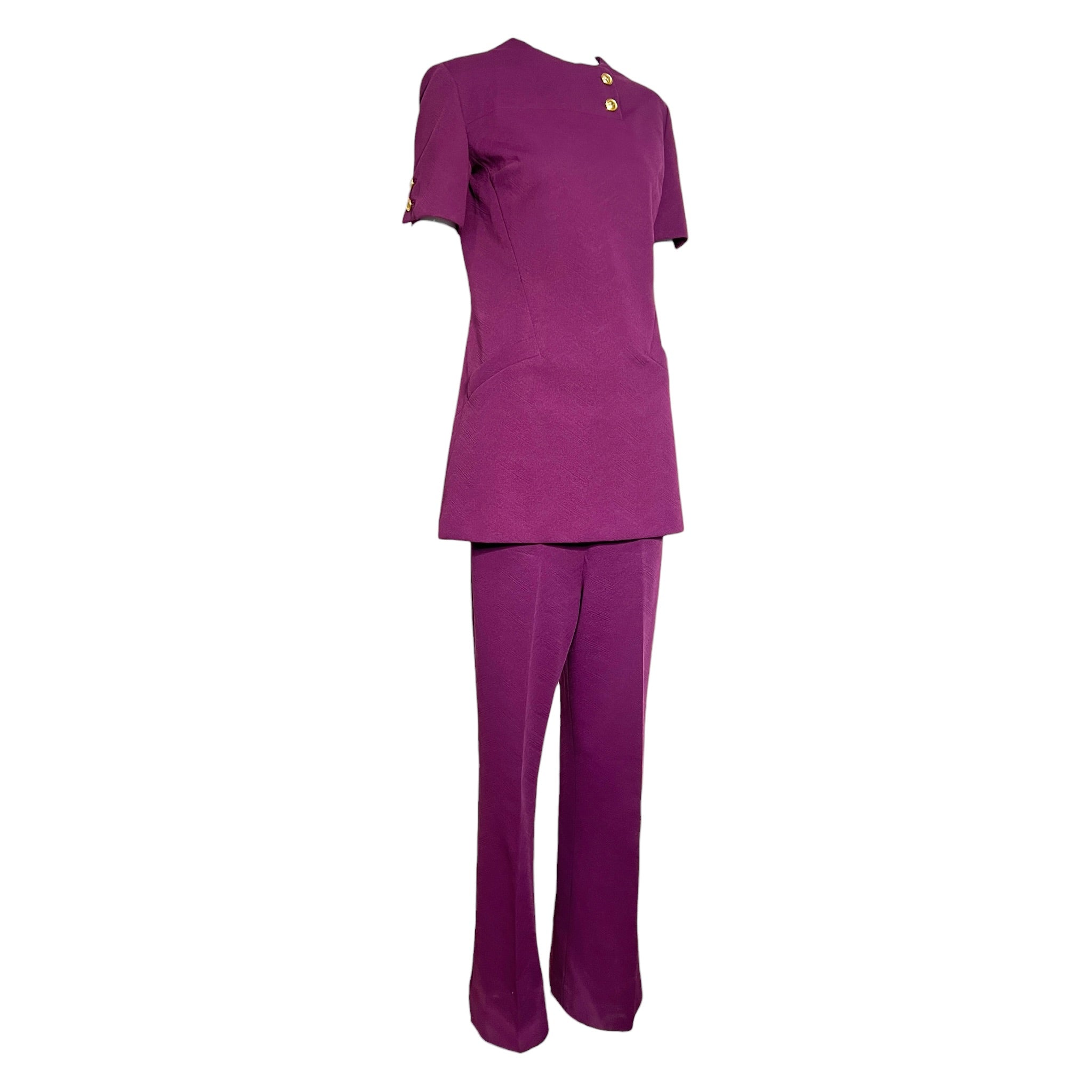 Valentino Early 1970s TWA Flight Attendant's Tunic Pants Ensemble, slight side