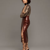 Gucci S/S 2020 Oxblood Red Leather Midi Skirt, editorial