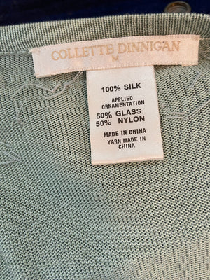 Collette Dinnigan Teal Blue Beaded Silk Sweater Set/ label  LABEL 5 of 5
