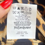 Yves Saint Laurent by Tom Ford S/S 2002 Silk Jaguar Print Long Sleeve Blouse, tag