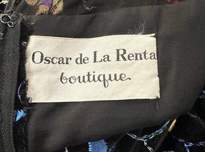 Oscar de la Renta  Boutique 70s Black Velvet Rainbow Floral Embroidered Gown LABEL 6 of 6