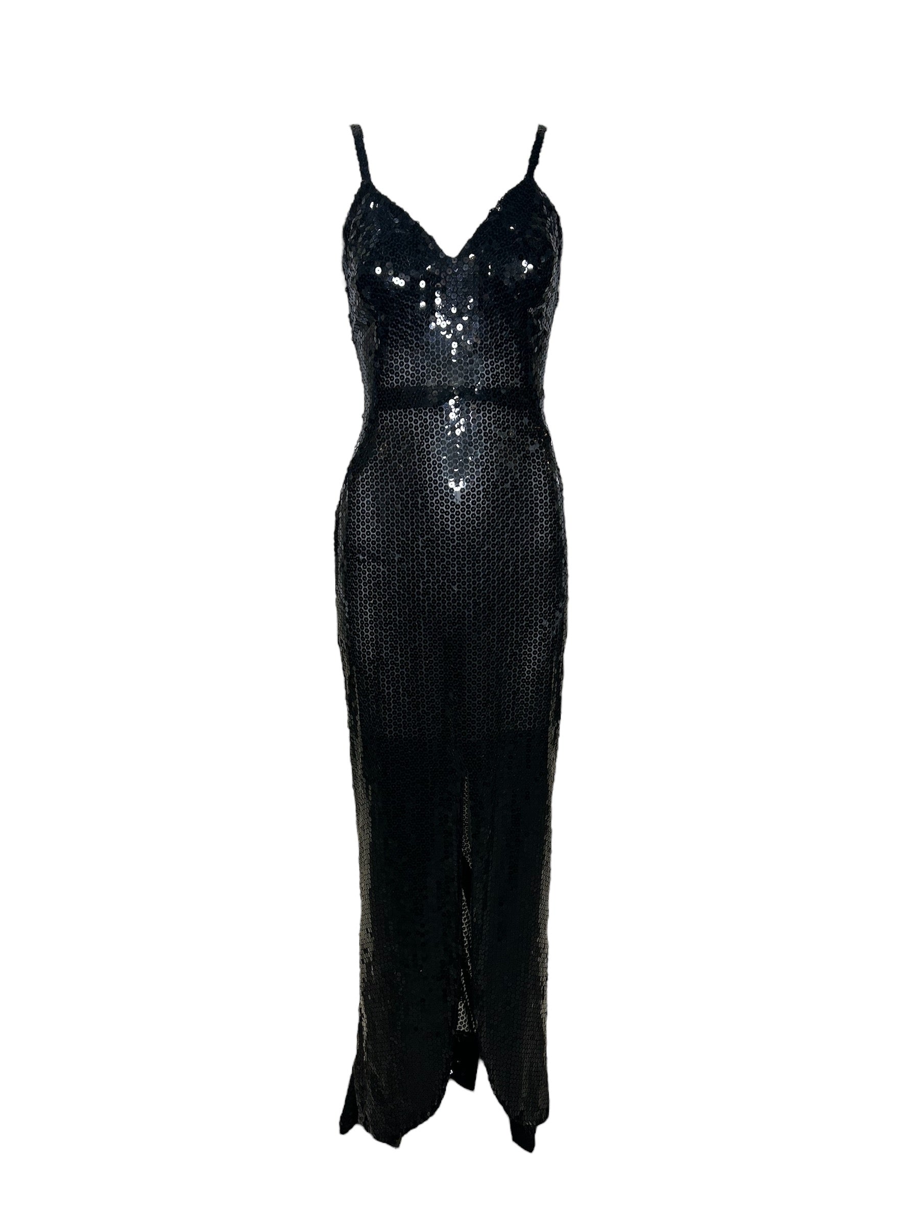 Raniero Gattinoni Black Sequin Gown with Train FRONT PHOTO 1 OF 6