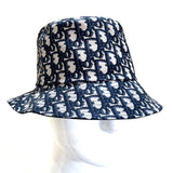 Dior 2000's Monogram Print Reversible Blue and Grey Bucket Hat