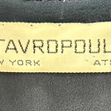 Stavropoulos Navy Silk Crepe Gown with Gold Lame Details LABEL PHOTO 5 OF 5